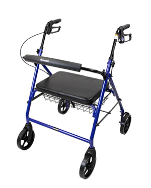 Dynarex Bari+Max rollator with blue frame and black seat